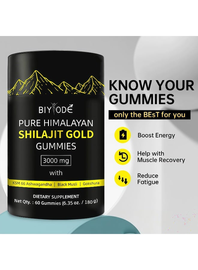 بيودي حلوى شيلاجيت الهيمالايا الذهبية النقية | 60 حلوى هلامية | بنكهة التمر الهندي الطبيعي | 3000 ملغ مع كيه إس إم-66 أشواغاندا، ميويسلي أسود وجوكشورا | 60 من العناصر النزرة | يعزز الطاقة، التحمل، القوة والتركيز | مختبرة، بدون سكر أو غلوتين مضاف - Image 2